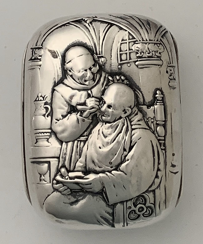 Wallace sterling silver soap box with monks